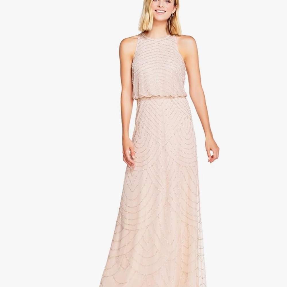 Adrianna Papell Blush Beaded Maxi Dress